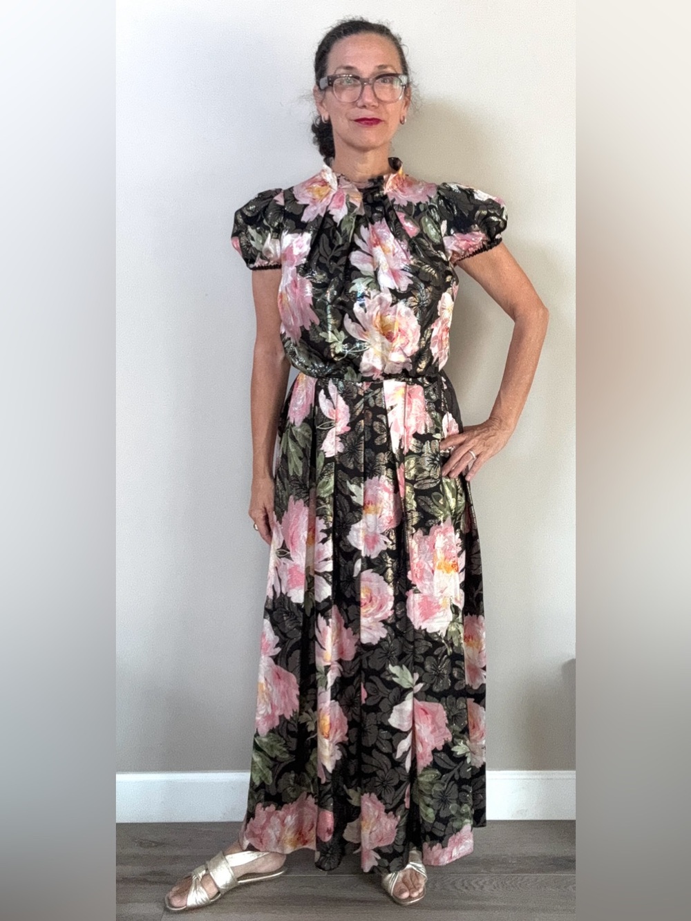 Dolce & Gabbana Black Floral Sheer Dress with Pink & Cream Accents
